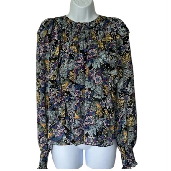 Cinq a Sept Harriet floral blouse smocked long sleeve ruffle Size S - Picture 2 of 10